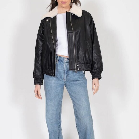 NEW Brunette the Label Vegan Leather Bomber Jacket - Picture 4 of 6